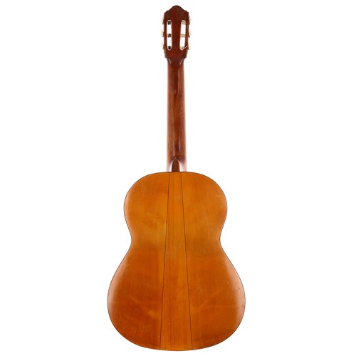 3244 - Flamenco guitar labelled Condé Hermanos, Madrid; Back and sides: cypress, large crack with impact bl... 