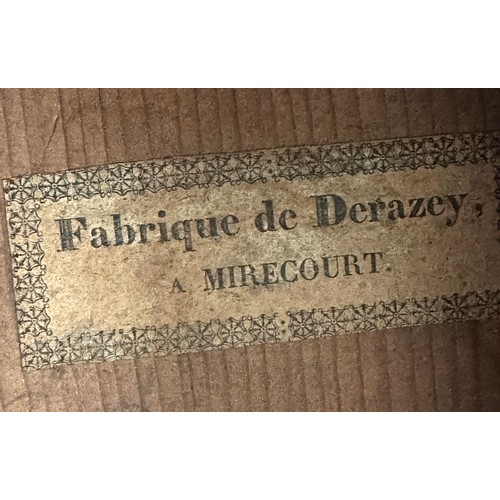 3201 - 19th century French small bodied guitar, labelled Fabrique De Derazey, Mirecourt; Back and sides: na... 