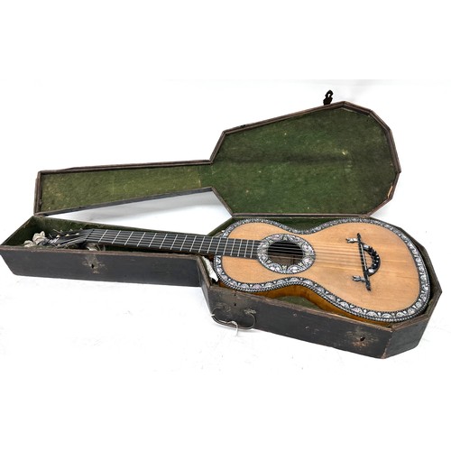 3211 - 19th century French guitar branded Aubry Maire to the inside back, circa 1840; Body: natural maple b... 