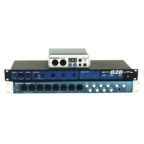 3047 - Three audio interface units to include a Pre Sonus AudioBox 1818VSL, a Motu 828 Firewire rack unit a... 