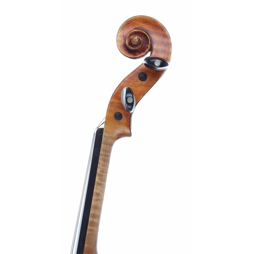 2407 - English violin circa 1950 labelled Joseph Guarnerius..., with geometric lozenge purfled inlay below ... 