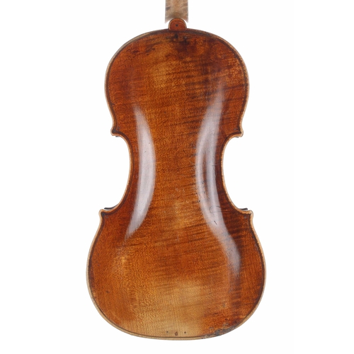 2477 - Interesting violin circa 1800 bearing an old repairer's label dated 1922, the one piece back of fain... 