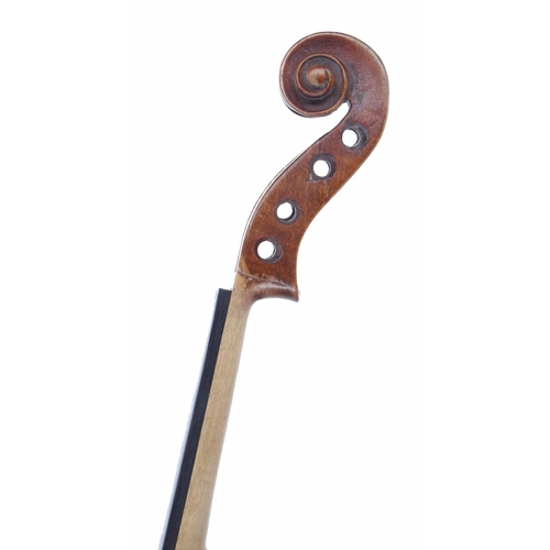 2479 - Interesting 18th century violin in need of restoration, unlabelled, the two piece back of faint broa... 