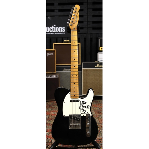 757 - 1989 Squier by Fender Telecaster electric guitar, made in Korea; Body: black finish, heavy finish bl... 