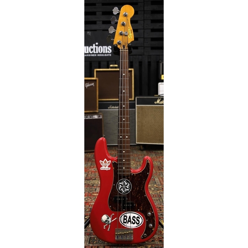 758 - 2011 Squier by Fender Classic Vibe 60s Precision bass guitar, made in China; Body: Fiesta red finish... 