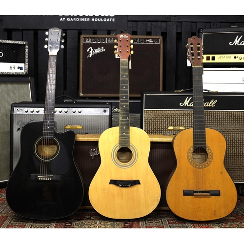 767 - 2005 Fender DG-5CE BLK acoustic guitar, with fitted hard case; together with a Hohner MC-05 classica... 