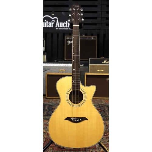 781 - 2014 Turner Guitars 42CE electro-acoustic guitar, with natural zebra wood back and sides and spruce ... 