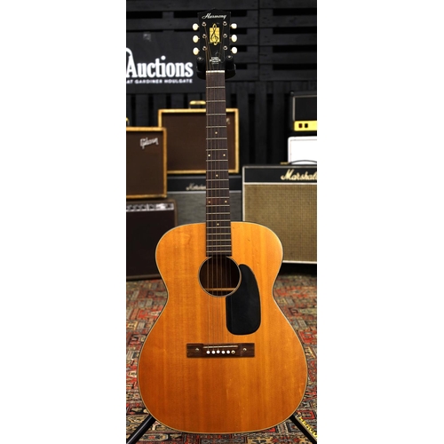 799 - Harmony H162 acoustic guitar, made in USA; Back and sides: mahogany, repaired cracks to back; Top: n... 