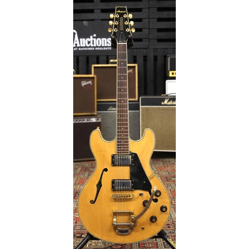 845 - 1990 Aria Pro II TA65 semi-hollow body electric guitar; Body: natural finish, light surface marks to... 