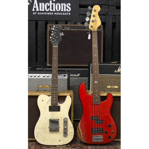 856 - Marlin PJ Hybrid bass guitar, with candy apple red relic finish; together with a T-Type electric gui... 