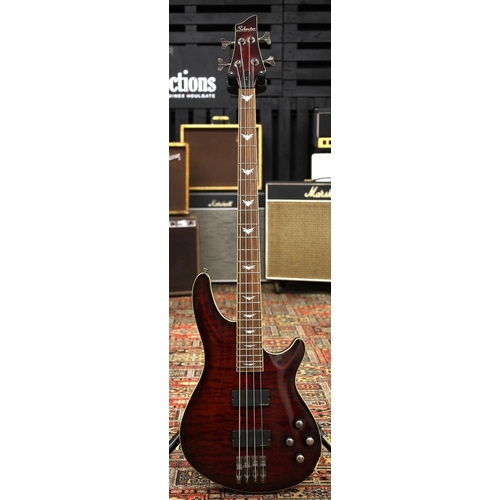 868 - 2005 Schecter Diamond Series C-4 bass guitar, made in Korea; Body: dark cherry burst quilted top upo... 