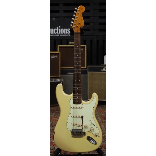 888 - Custom build S-Type electric guitar comprising partially relic'd Olympic white finish body (trem blo... 