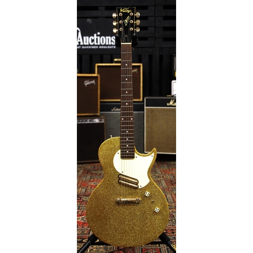 894 - JHS Vintage Zip electric guitar; Body: gold sparkle finish; Neck: good; Fretboard: rosewood; Frets: ... 