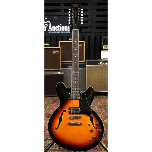 895 - 2020 JHS Vintage VSA500 SB-12 semi-hollow body electric guitar; Body: three-tone sunburst finish; Ne... 