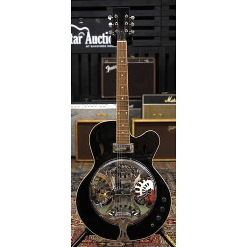 907 - Unbranded electric resonator guitar, black finish, minor imperfections