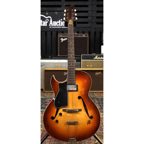 916 - 1950s Framus left-handed archtop guitar, made in Germany; Body: sunburst finish, dings and blemishes... 