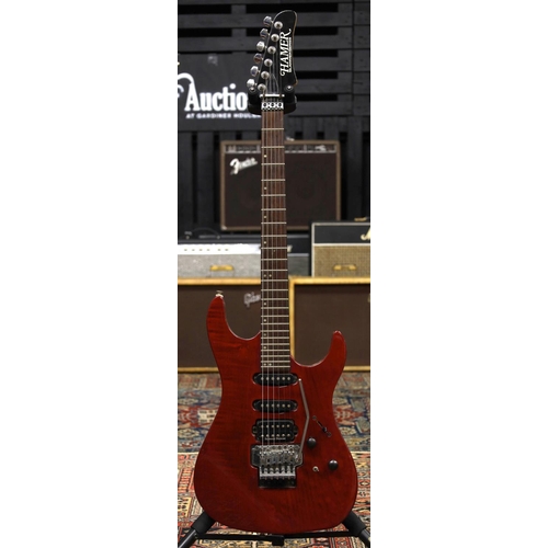 925 - Hamer Slammer Series electric guitar, made in Korea; Body: trans red finished figured maple body, li... 