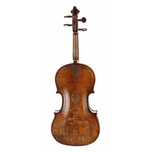 2088 - Late 19th century decorative violin labelled Gagliano (Ferdinandino...), the back scratch carved wit... 