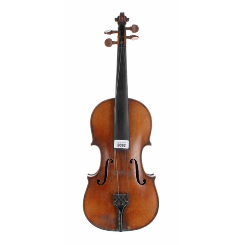 2092 - Early 20th century German violin, 14 1/8