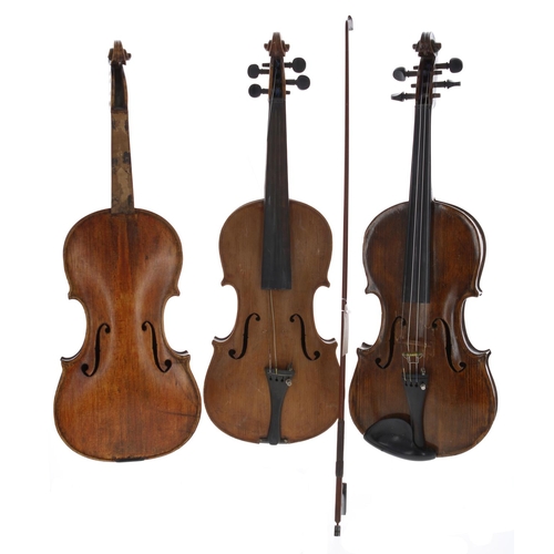 2096 - Late 19th century German violin branded Hopf below the button, 14 1/8