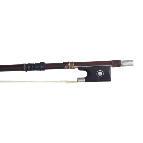 Nickel mounted violin bow stamped Vuillaume, 61gm (partially haired)