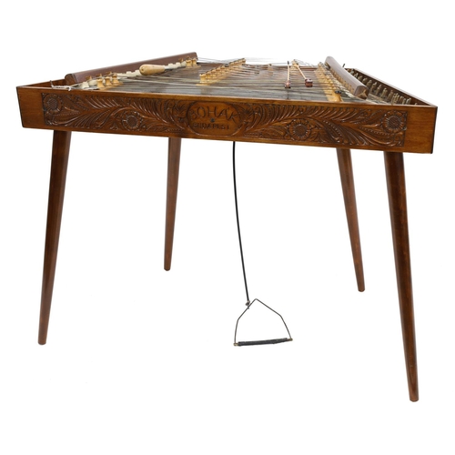 1594 - Good small portable Cimbalom by Lajos Bohak, the front and sides carved with stylised foliage and in... 