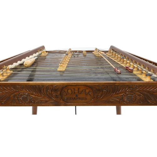 1594 - Good small portable Cimbalom by Lajos Bohak, the front and sides carved with stylised foliage and in... 