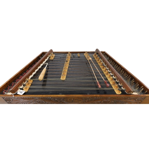 1594 - Good small portable Cimbalom by Lajos Bohak, the front and sides carved with stylised foliage and in... 