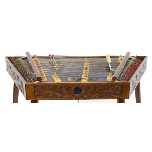 1594 - Good small portable Cimbalom by Lajos Bohak, the front and sides carved with stylised foliage and in... 