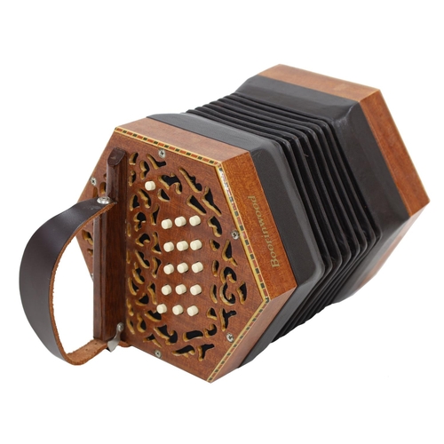 1609 - Hohner Anglo three row concertina with thirty buttons on pierced wooden ends, steel accordion reeds,... 