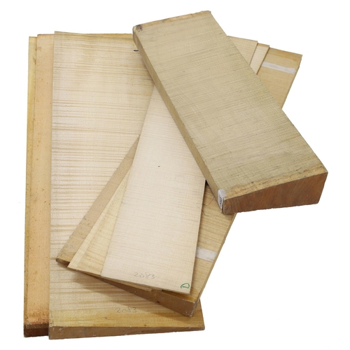 2083 - Good quality maple and spruce aged wood suitable for making one violoncello; with two matched quarte... 