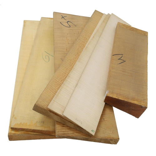 2084 - Good quality maple and spruce aged wood suitable for making one violoncello; with two matched quarte... 