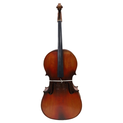 2504 - French three-quarter size violoncello labelled Mi-Fin, 27 3/8