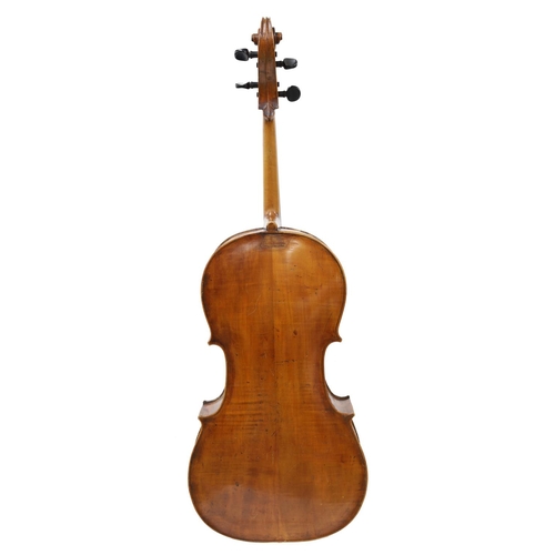 2512 - 19th century violoncello bearing a repairer's label dated 1938, the two piece back of very faint med... 