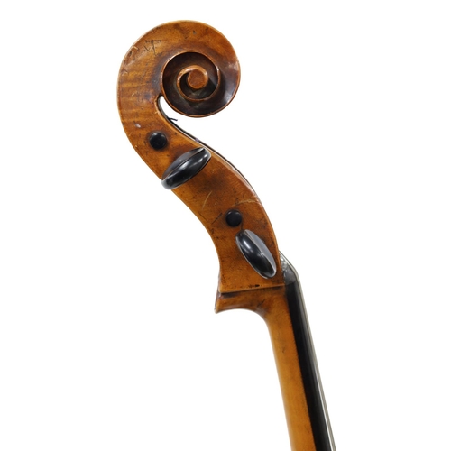 2512 - 19th century violoncello bearing a repairer's label dated 1938, the two piece back of very faint med... 