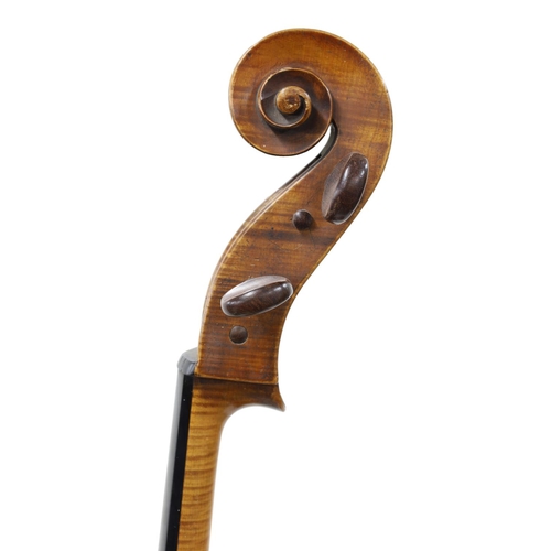 2514 - Early 20th century German violoncello, unlabelled, the two piece back of medium curl with similar wo... 