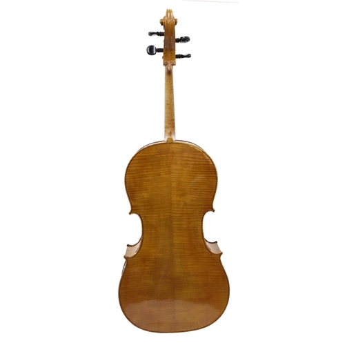 2517 - Good late 19th century/early 20th century violoncello, unlabelled, the two piece back of faint mediu... 