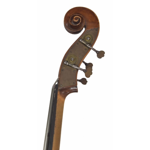 2522 - Late 19th century swell back German double bass, back length 43.5