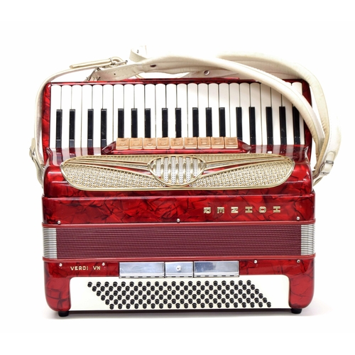 1572 - Hohner Verdi VN 120 bass piano accordion with nine switches, red marble finish, case... 