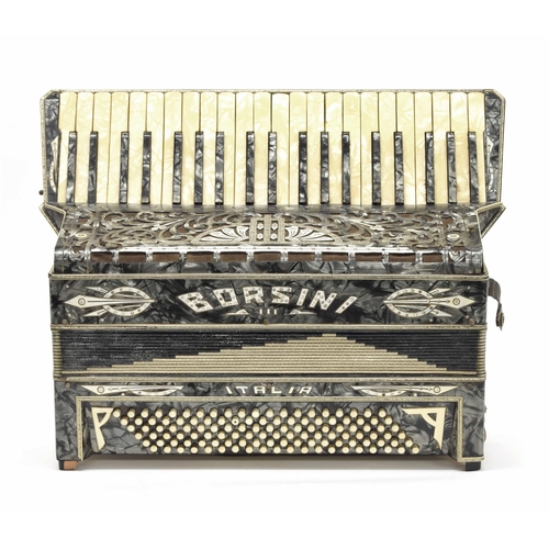 1577 - Borsini Italia 120 bass piano accordion, black marble finish, case