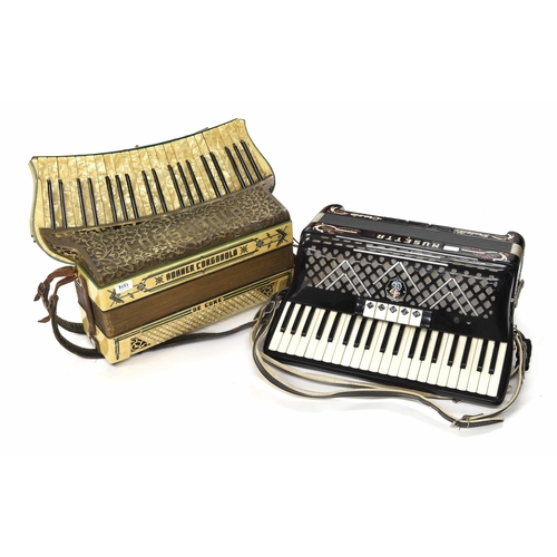 1578 - Hohner Corganola Deluxe 120 bass piano accordion, white marble finish, case; also a Musetta Fratelli... 