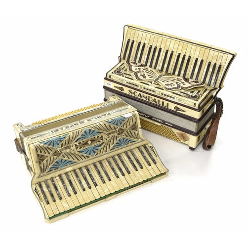 1579 - Scandalli Butterfly Model 120 bass piano accordion, white marble finish, case; also a Paolo Soprani ... 