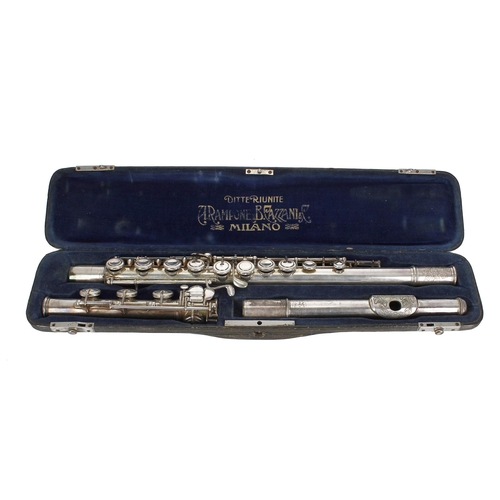 1804 - Silver plated, Boehm system flute with engraved lip plate, signed 'BREVETTATO, A.RAMPONE, 2757 MILAN... 