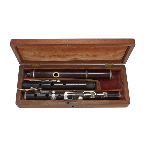 1818 - English rosewood flute by and stamped Fentum, 36 Queens Row, Walworth, London, with eight silver sal... 