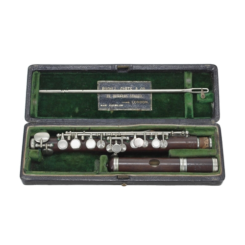 1820 - Good rosewood piccolo by and stamped C. Whitaker, London, within a Rudall Carte & Co fitted case... 