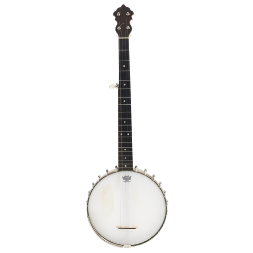 1589 - Five string open back banjo by and inscribed on the perch pole Made by Thompson & Odell Co. Bost... 