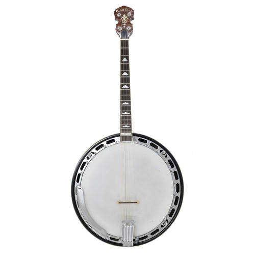 1591 - Good Gold Tone tenor banjo, with inlaid banded sunburst resonator, 11