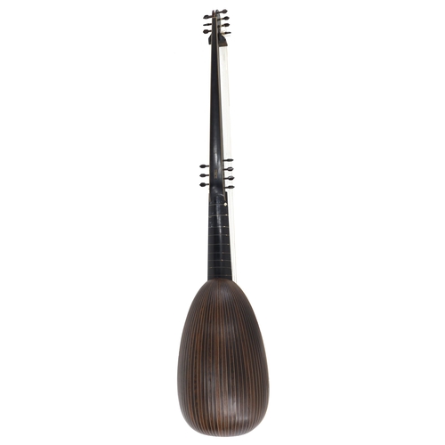 1592 - Fine modern chitarrone by and labelled Stephen Gottlieb, Feb 1992, with ribbed rosewood back, spruce... 