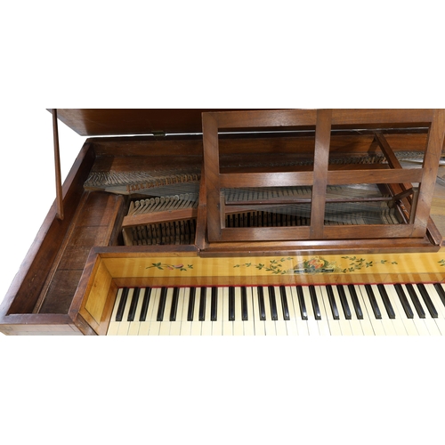 1595 - Square piano by John Hills, London, circa 1815, the mahogany case crossbanded with various woods pri... 