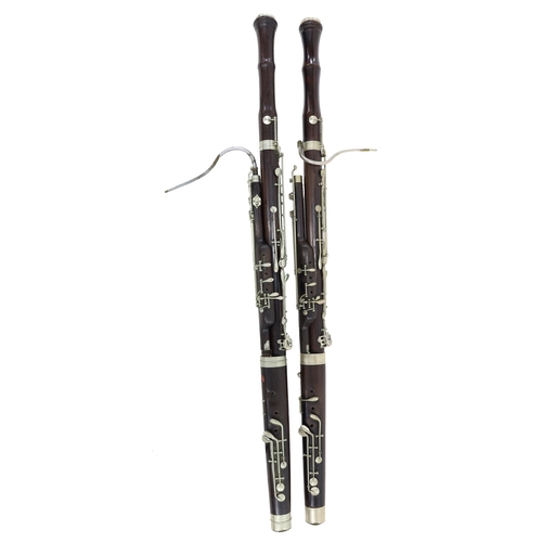 1826 - Two old Mahillon bassoons in need of some restoration, one cased, two crooks and a music clip... 